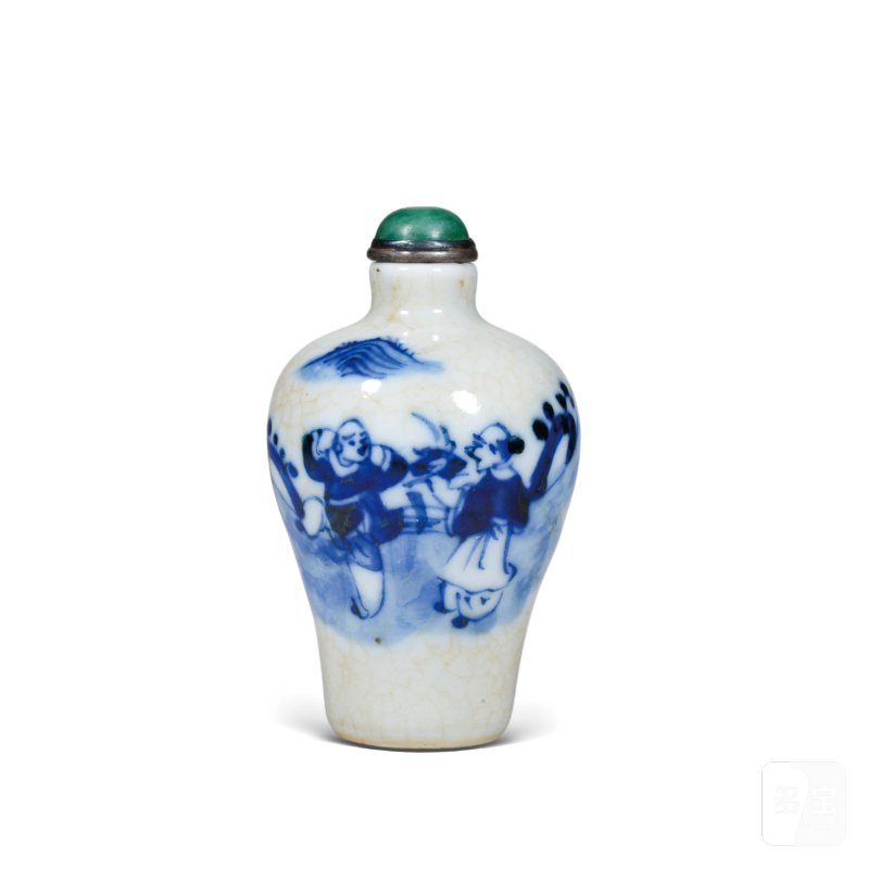 清晚期哥釉青花和合二仙纹鼻烟壶